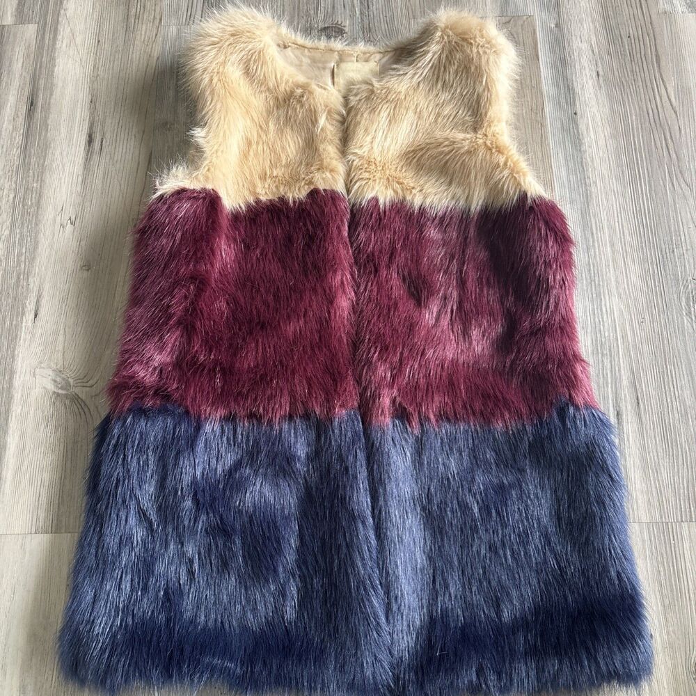 Mustard Seed Anthropologie Colorblock Faux Fur Vest Retro 70s Style Size Small